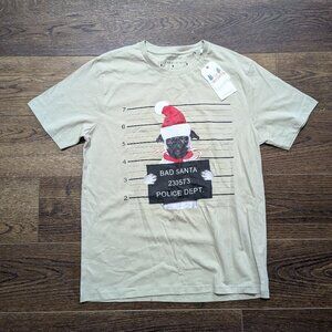 Denim & Flower Bad Santa Pug Graphic short Sleeve T-Shirt Size L. NWT